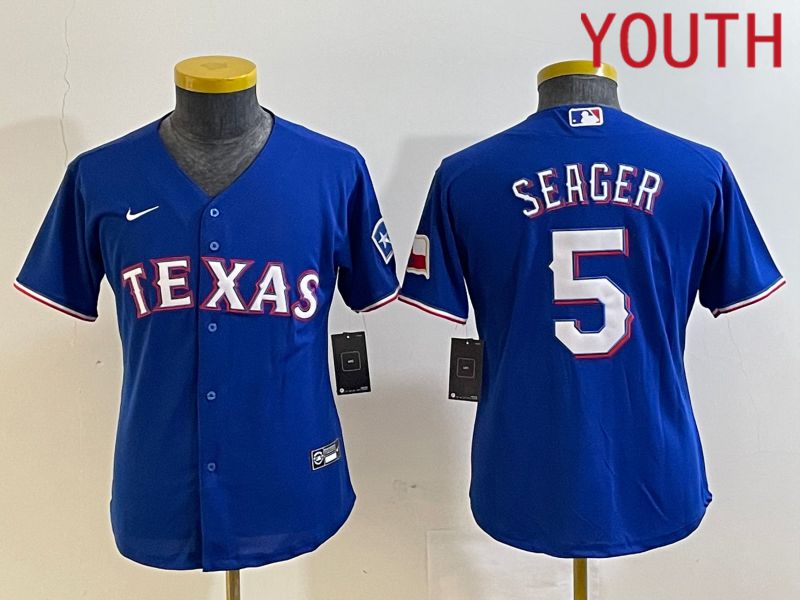 Youth Texas Rangers #5 Seager Blue Game Nike 2023 MLB Jersey style 1->texas rangers->MLB Jersey